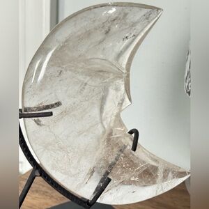 Clear Quartz Moon Sculpture with custom stand